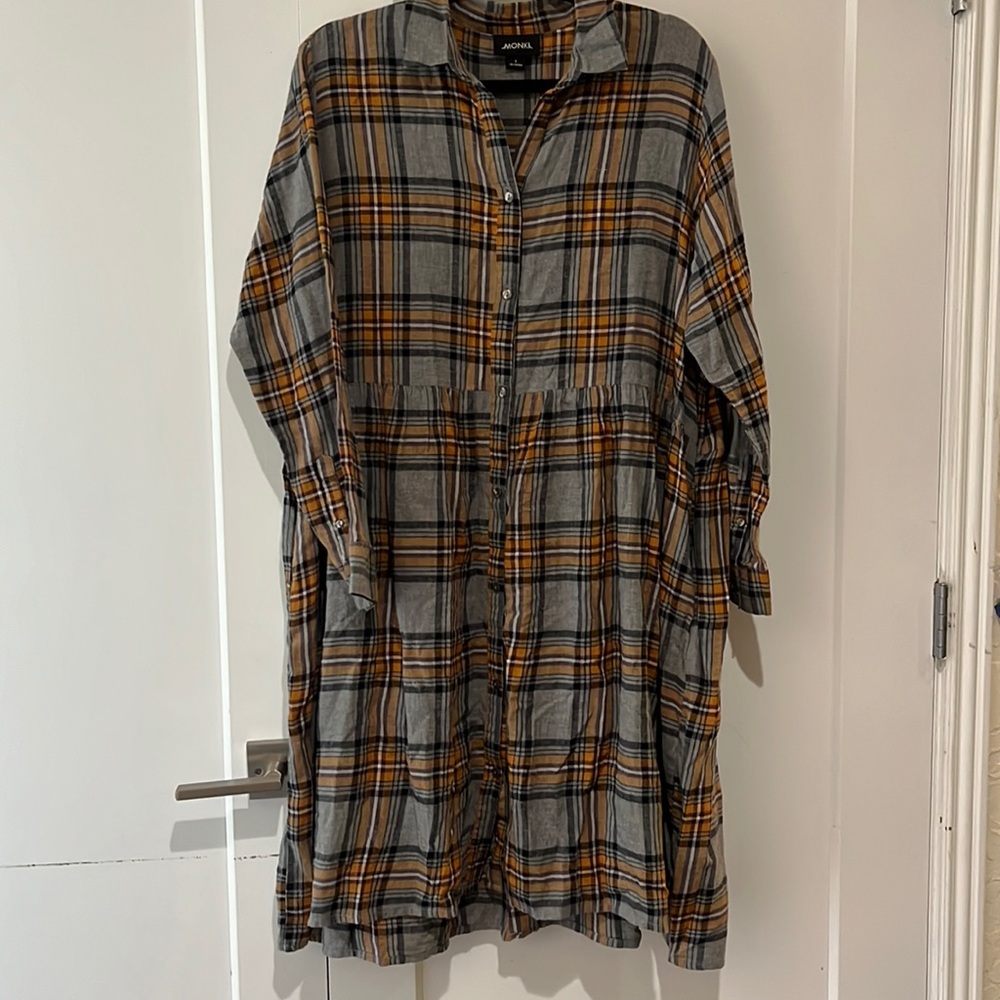 Monki Large Plaid Cotton Made in India Soft Flowing Gray Dress